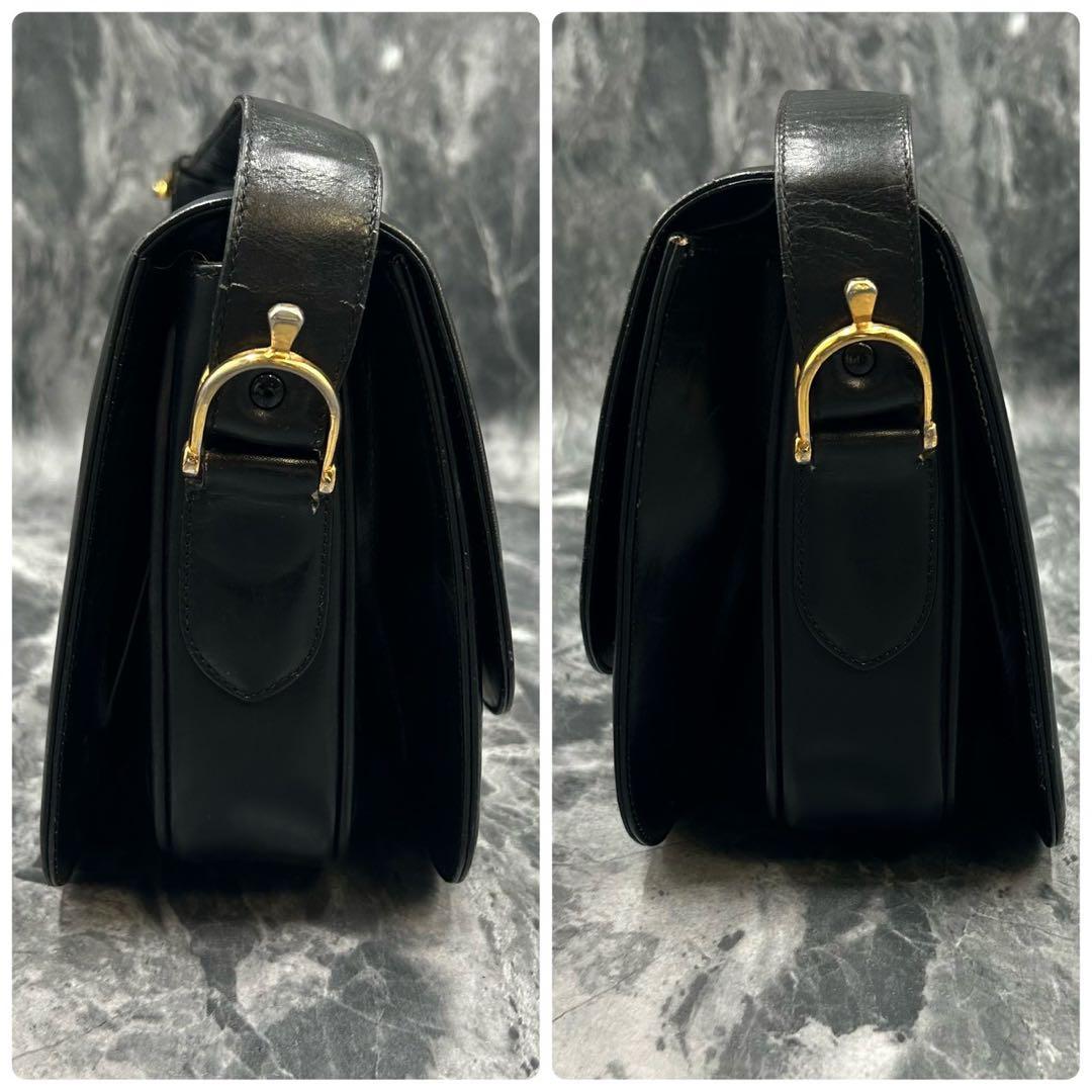 人気✨セリーヌ ショルダーバッグ 馬車金具 オールレザー ブラック