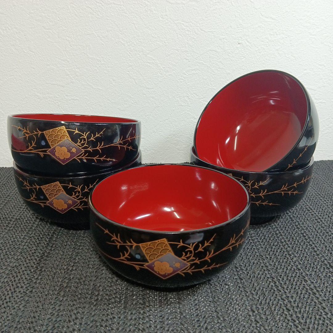 会津塗り 特製会津塗 御汁椀 漆器 豪華蒔絵 和食器 5客セット