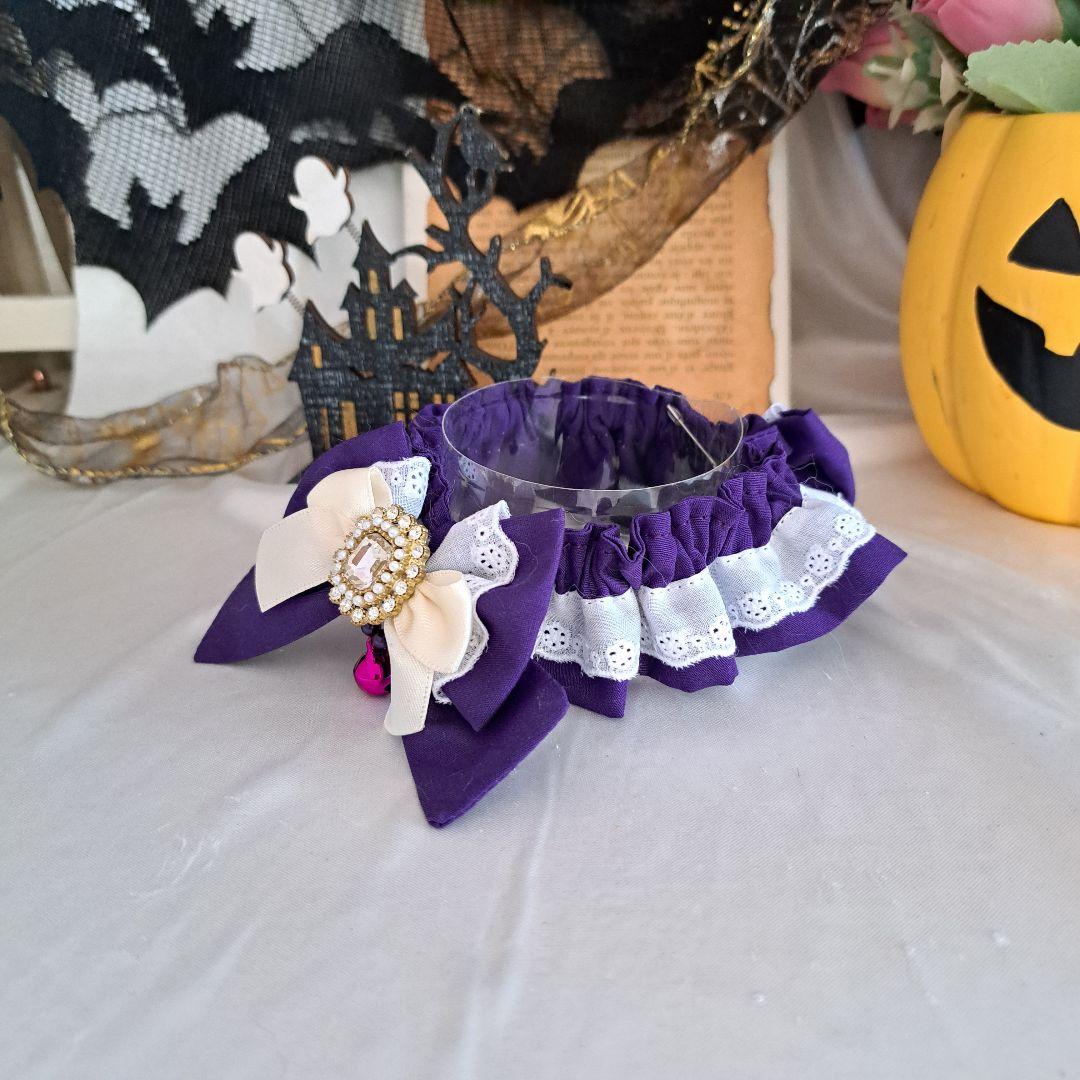 短毛シュシュ、ハロウィン(パープル白レース)わんちゃん猫ちゃん用