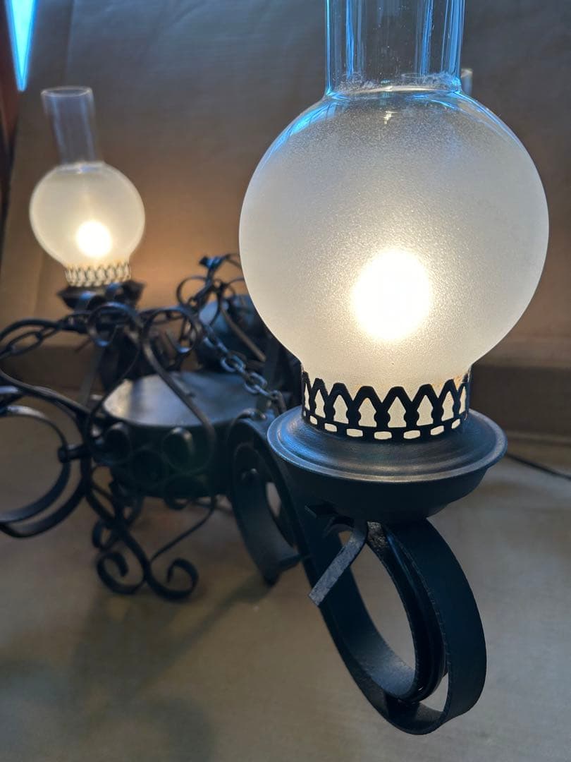 昭和レトロ　大正ロマン　アンティーク　塗装リペア品　動作確認　4灯照明　中古品