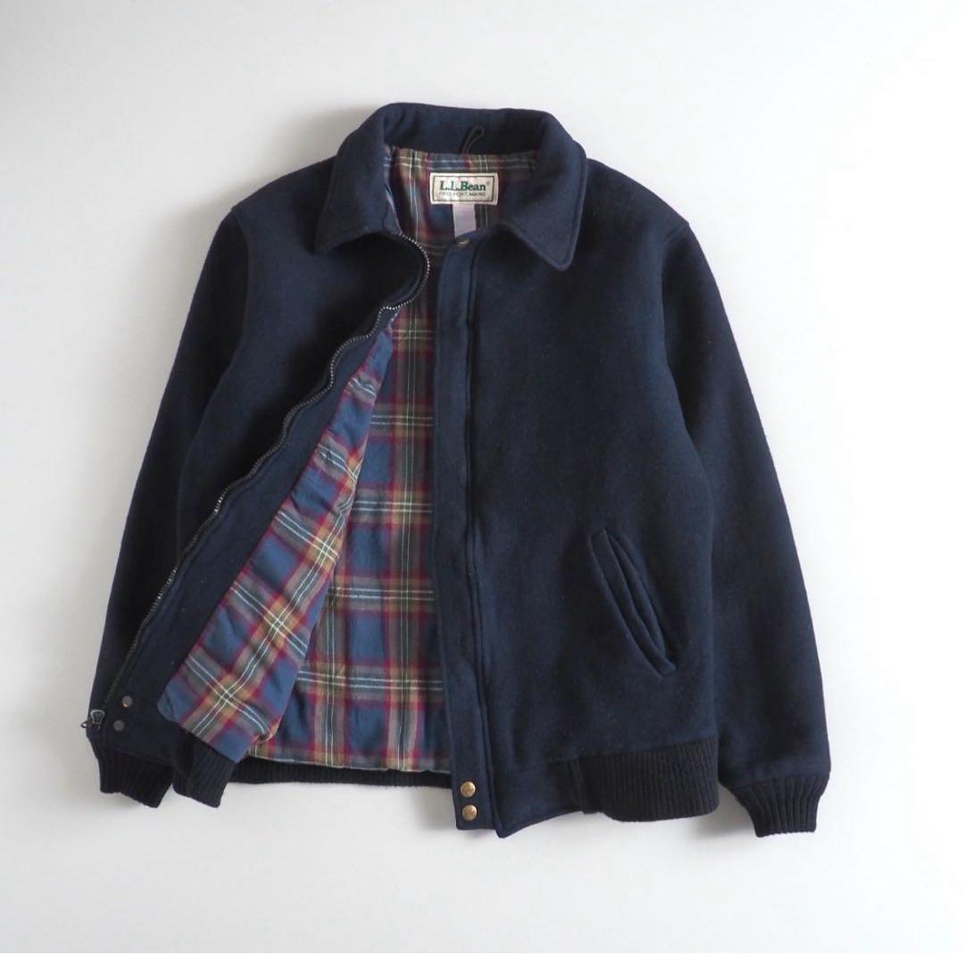 エルエルビーン　USA製　ウールジャケット　ネイビー　裏地チェック