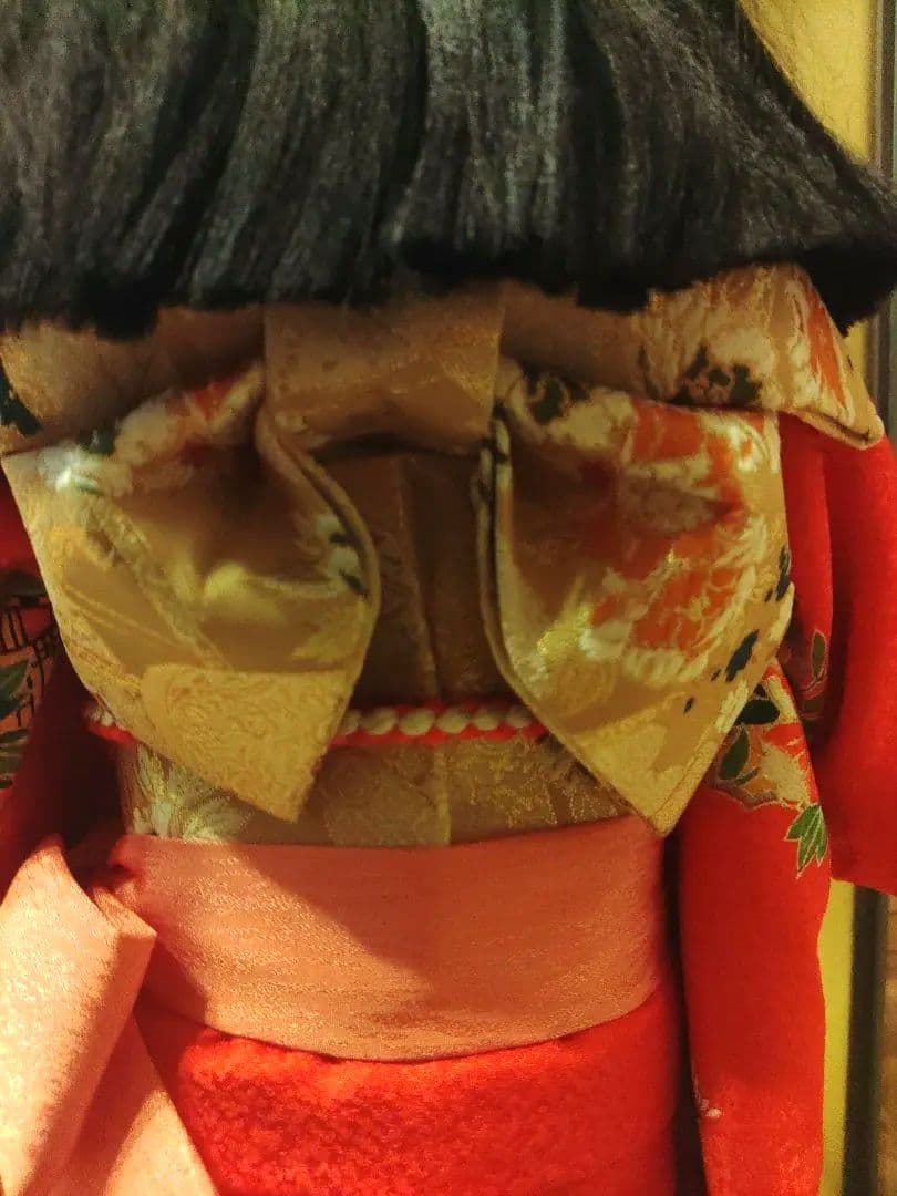 市松人形 (日本人形)11号 人形の久月 赤 着物 花柄 豪華 ガラスケース付き