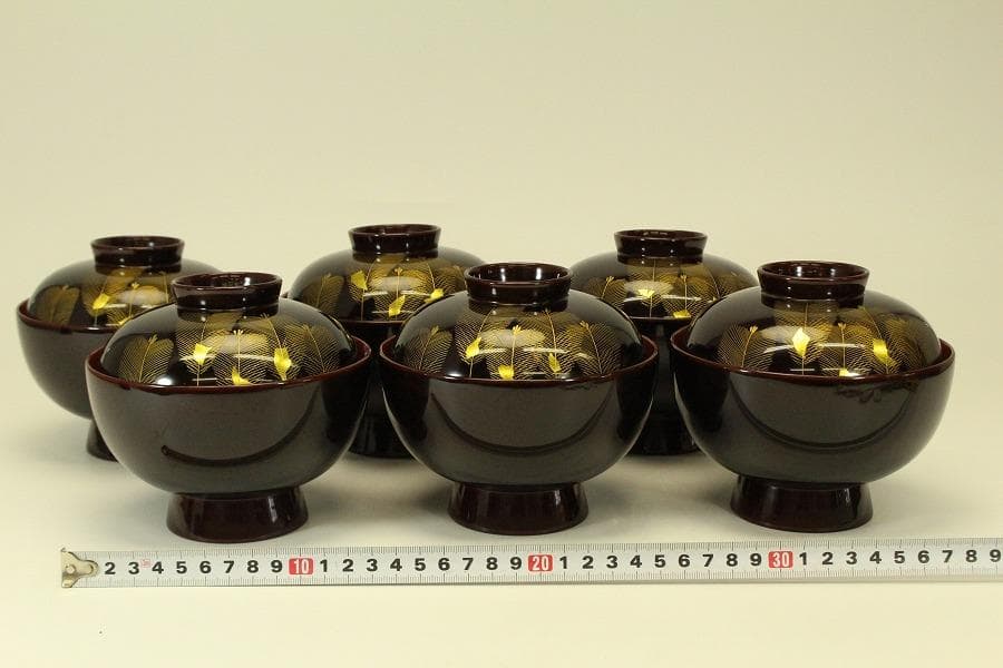 漆器の井助 沈金 若松 煮物椀 六客 美品(ZE586)