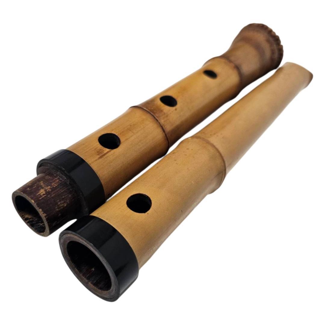 尺八 都山流 1尺8寸 5孔 D調 太管 根付 二分割 和楽器 竹 黒継ぎ輪