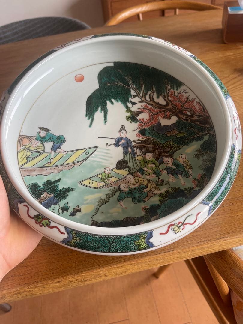 康熙五彩山水人物紋水盤