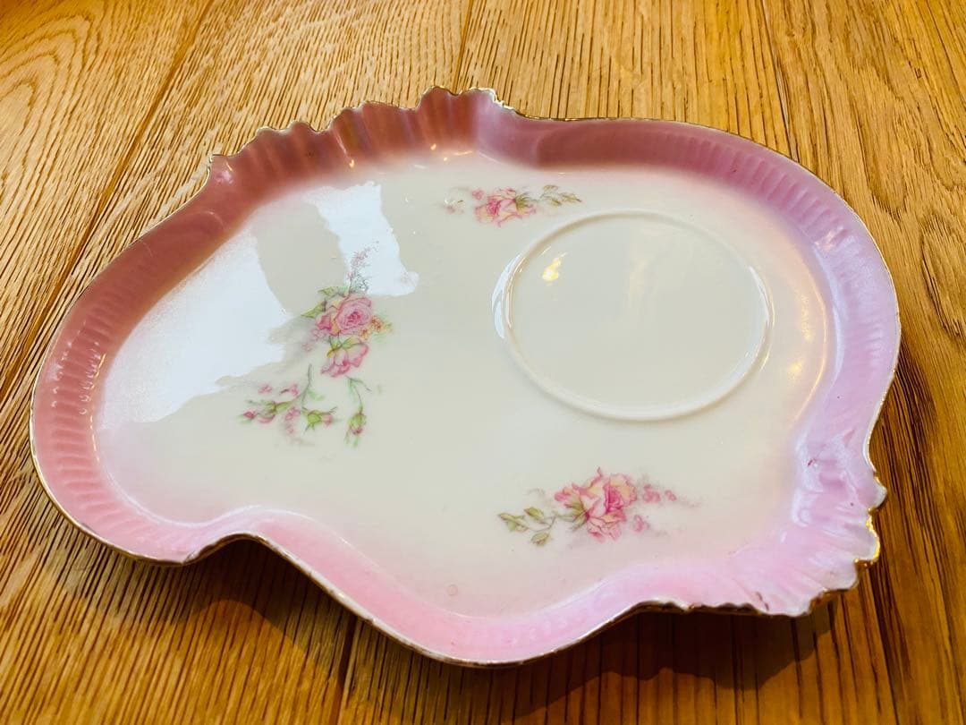 フランスアンティーク ローズのプレート オールドリモージュ ピンクフリンジ