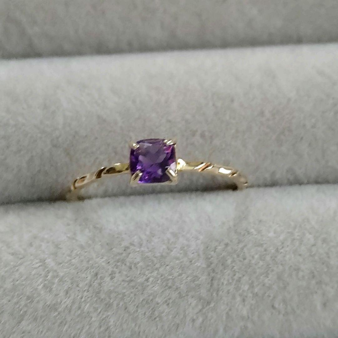 美品【ノワールドプーペ】アメジスト K10 スクエアリング 9号 アガット好きな