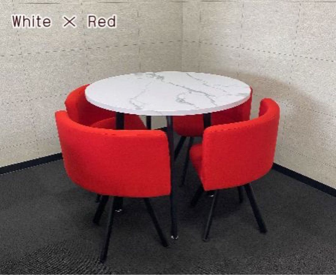 丸テーブル　大理石調　商談　オフィス　白　椅子セット