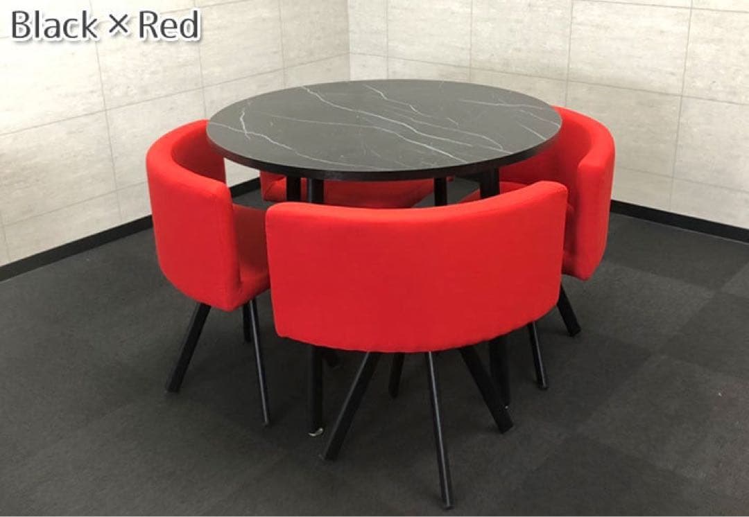 丸テーブル　大理石調　商談　オフィス　白　椅子セット