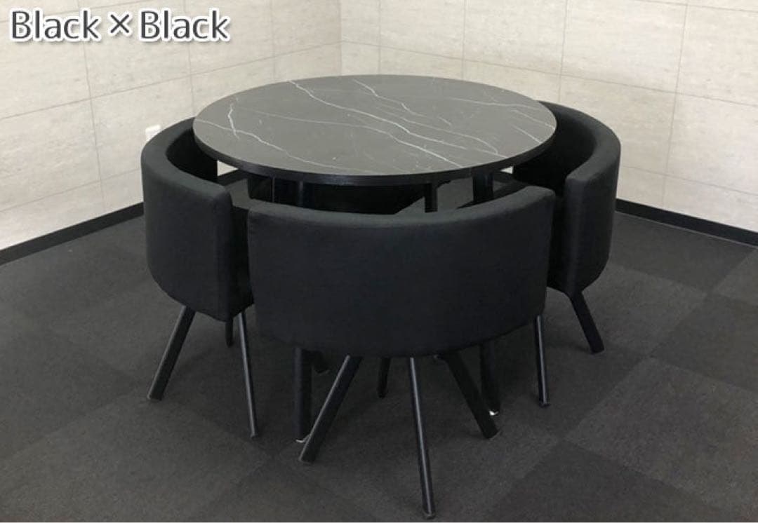 丸テーブル　大理石調　商談　オフィス　白　椅子セット