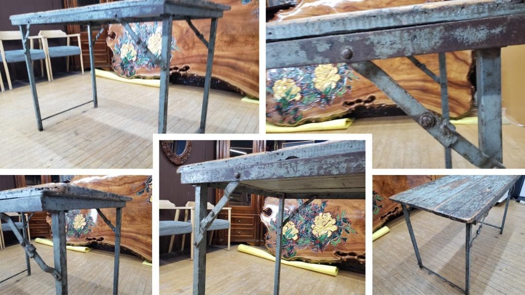 a2　ヴィンテージ　折り畳み　アイアン脚　テーブル