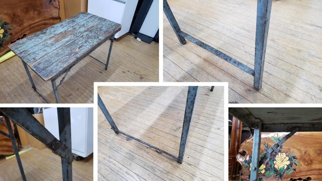 a2　ヴィンテージ　折り畳み　アイアン脚　テーブル