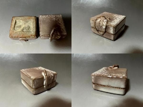 香合■波多野善蔵 指月窯 萩焼窯 扇芝庵 四角 葉 共箱 時代物 骨董品■