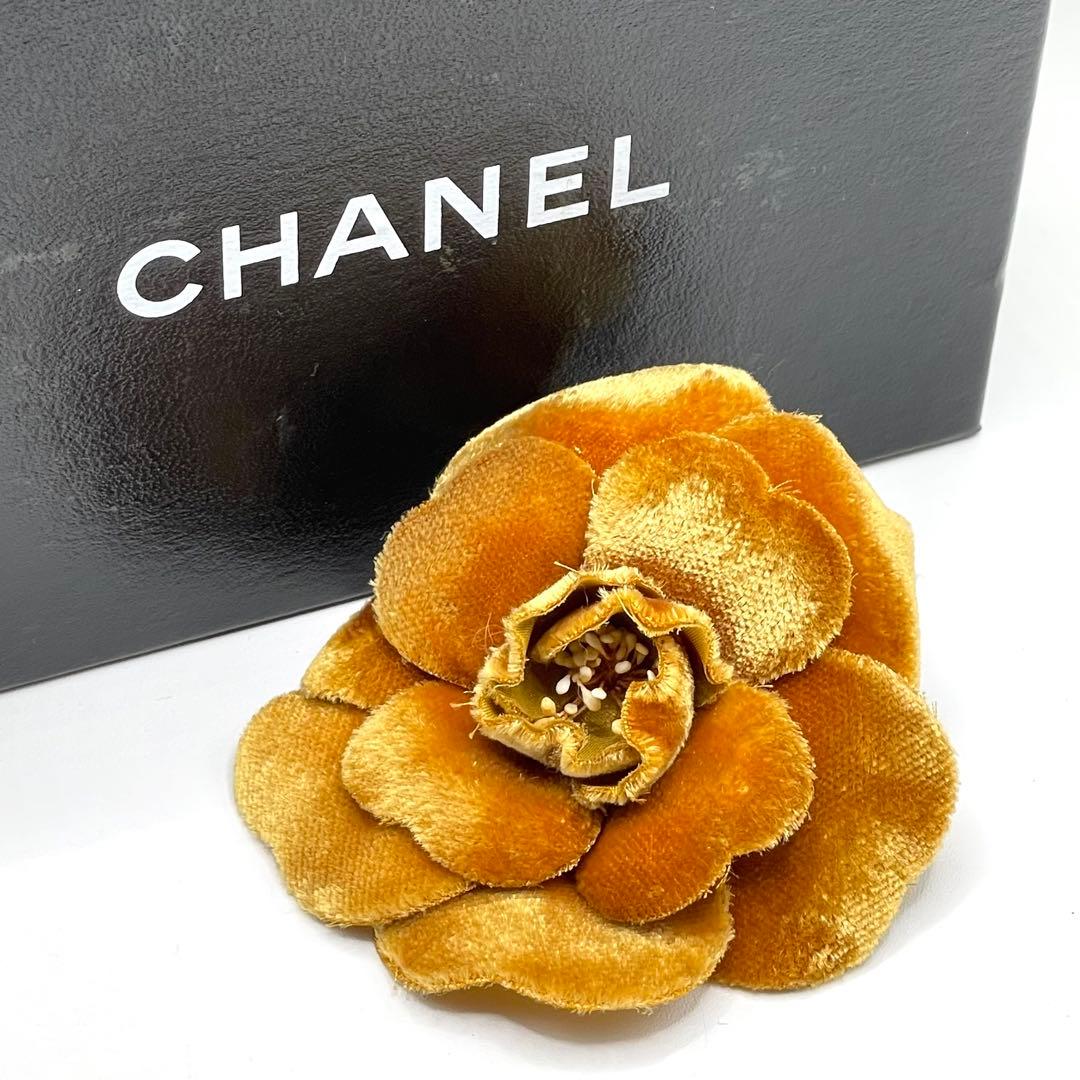 CHANEL シャネル カメリア コサージュ ピンブローチ ベロア キャメル