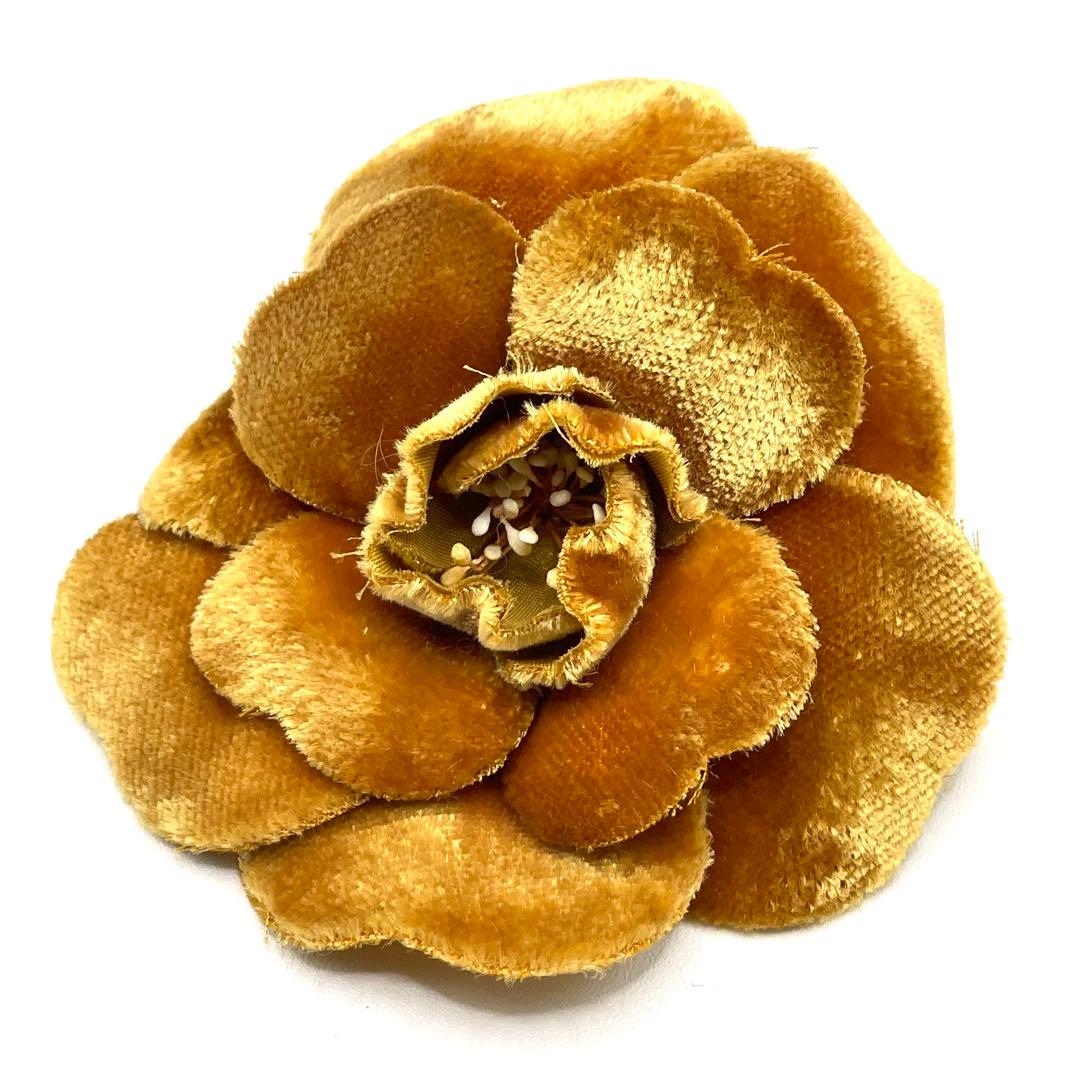 CHANEL シャネル カメリア コサージュ ピンブローチ ベロア キャメル