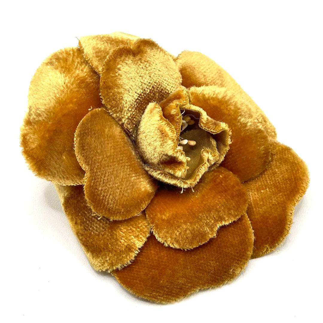 CHANEL シャネル カメリア コサージュ ピンブローチ ベロア キャメル