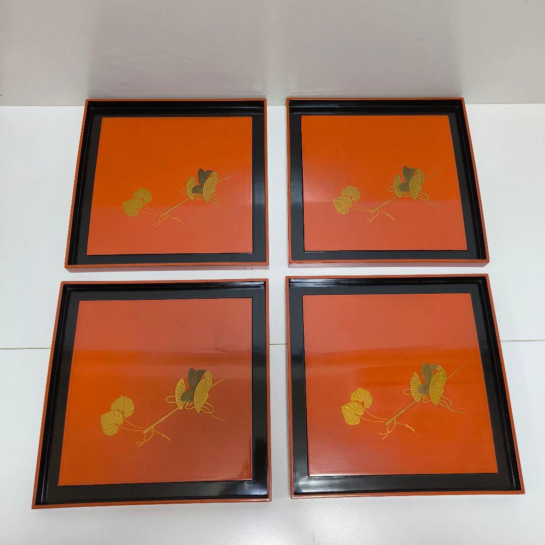 能登 金蒔絵 朱塗引 中江伊兵衛 松屋　盆　４枚