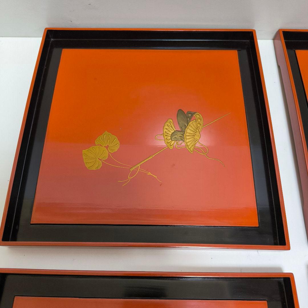 能登 金蒔絵 朱塗引 中江伊兵衛 松屋　盆　４枚