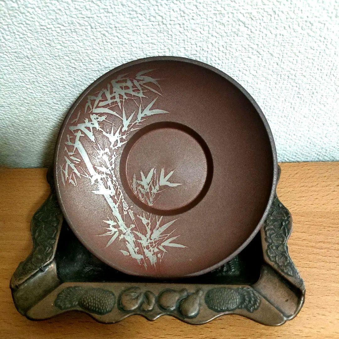 〈未使用〉錫　茶托　錫師　松下喜山作　煎茶道具　5客セット　木箱入り【T-6】