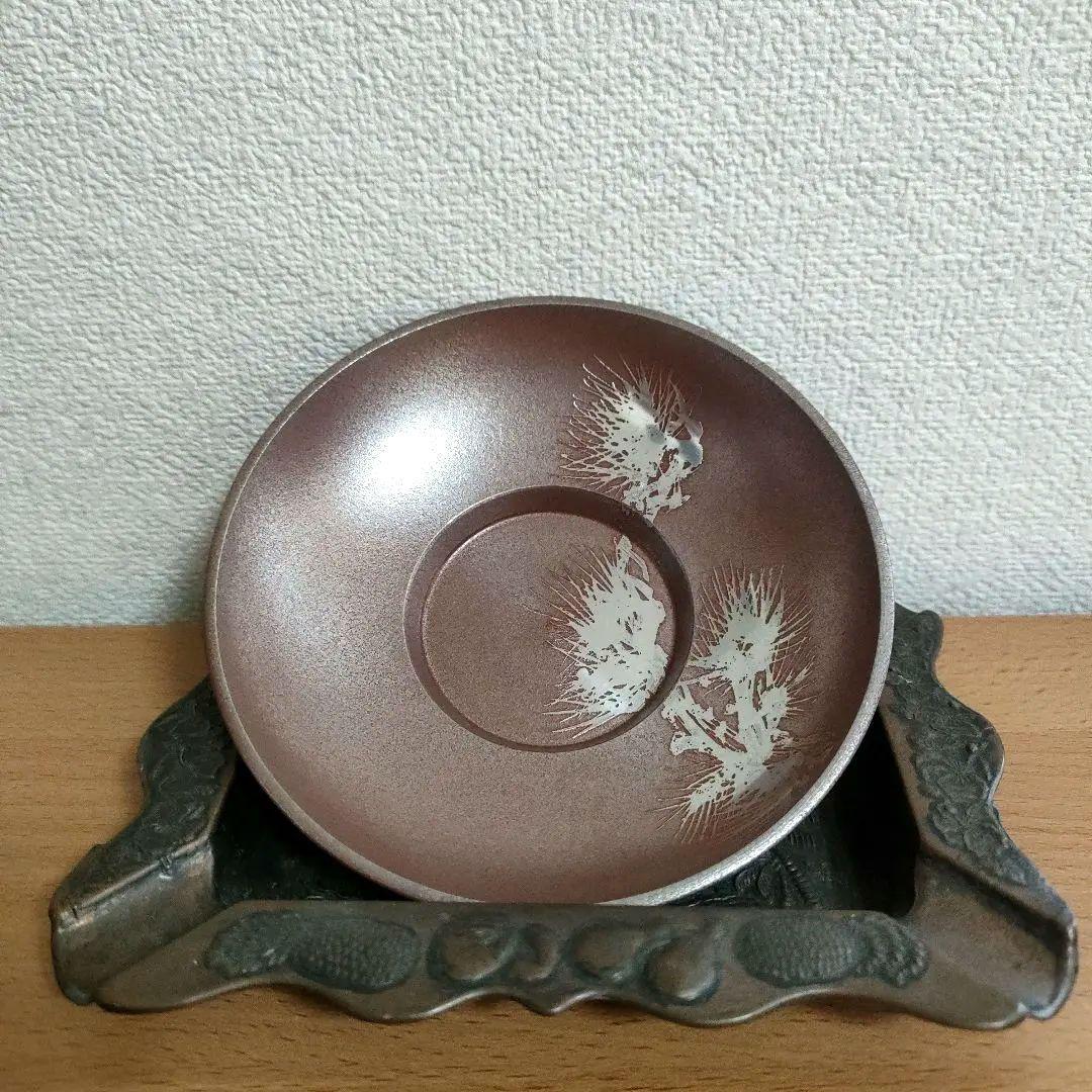 〈未使用〉錫　茶托　錫師　松下喜山作　煎茶道具　5客セット　木箱入り【T-6】
