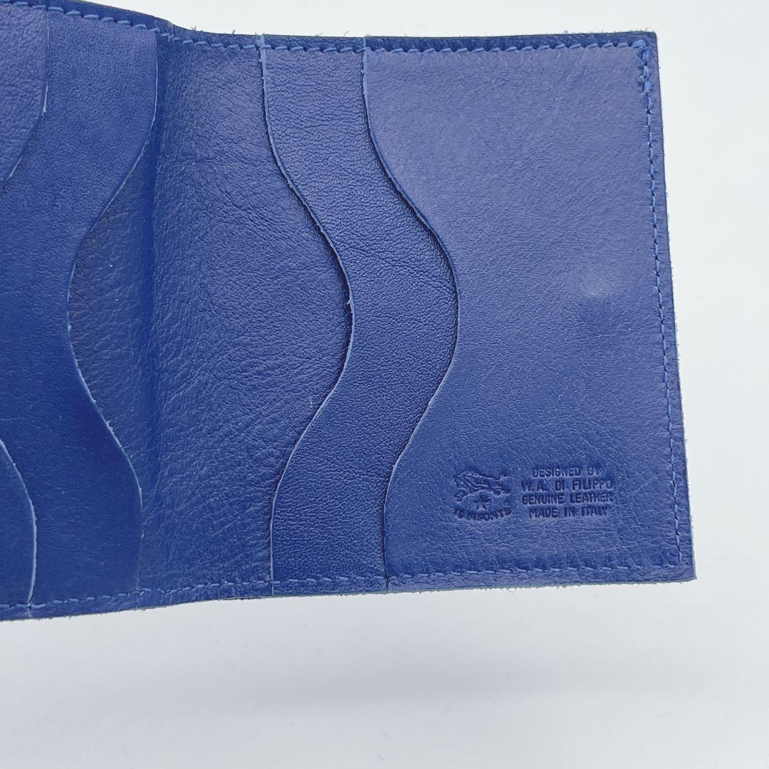 現行極美品　イルビゾンテ 二つ折り財布 レザー ブルー コンパクトウォレット