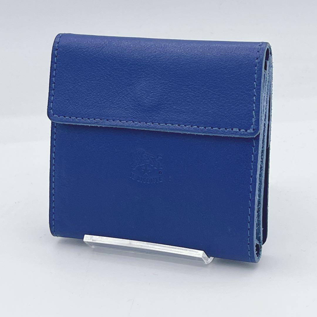 現行極美品　イルビゾンテ 二つ折り財布 レザー ブルー コンパクトウォレット