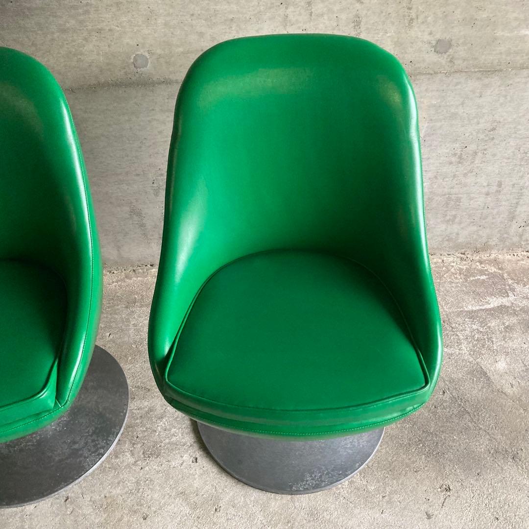 チェア スツール 回転椅子 カフェ 喫茶店 2脚 緑色 スペースエイジ レトロ