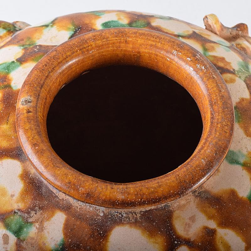 中国　唐三彩　獅子摘　双耳壷　C　R8549B