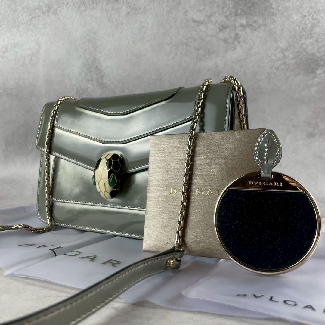 ブルガリ ショルダーバッグ セルペンティ パテントレザー シルバー