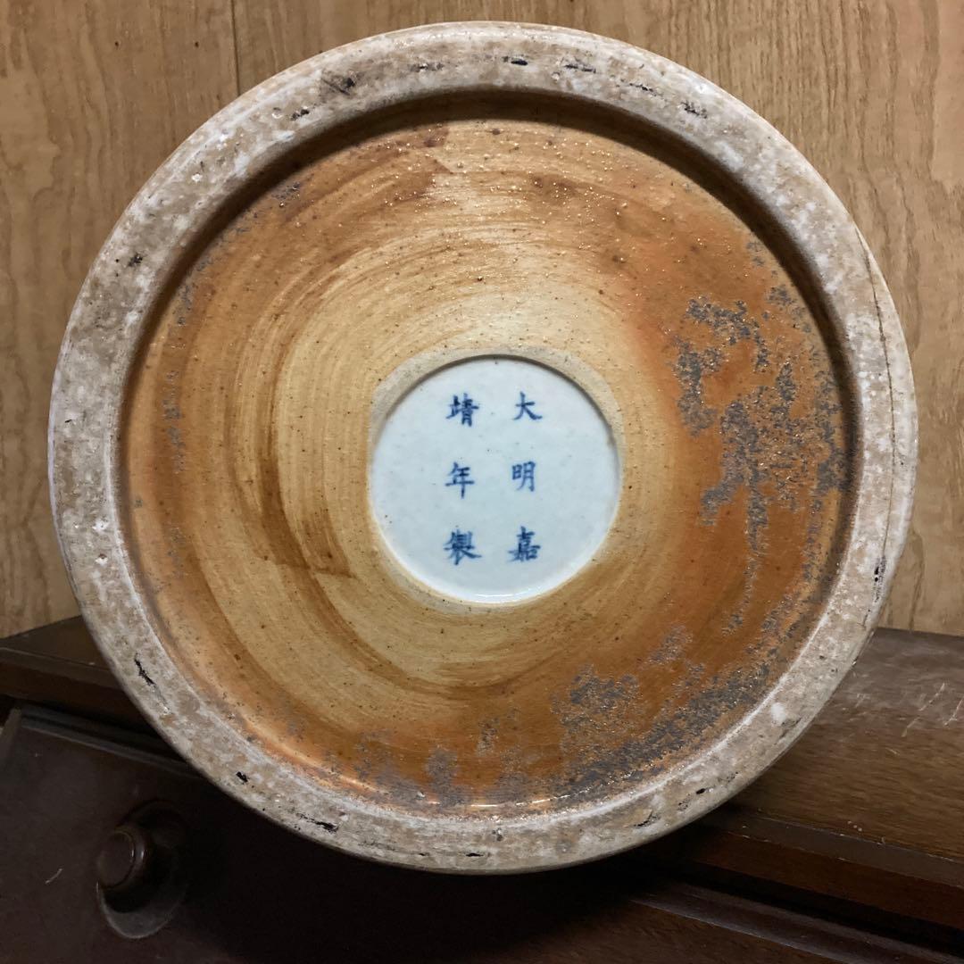 中国　色絵　粉彩　筒瓶　花鳥図　大明嘉靖年製