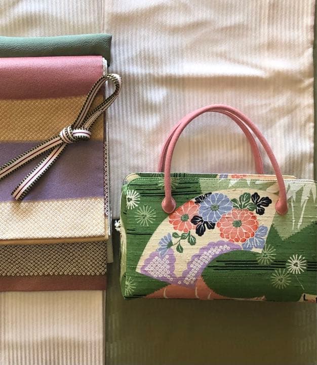 菊と梅柄の利休バッグ