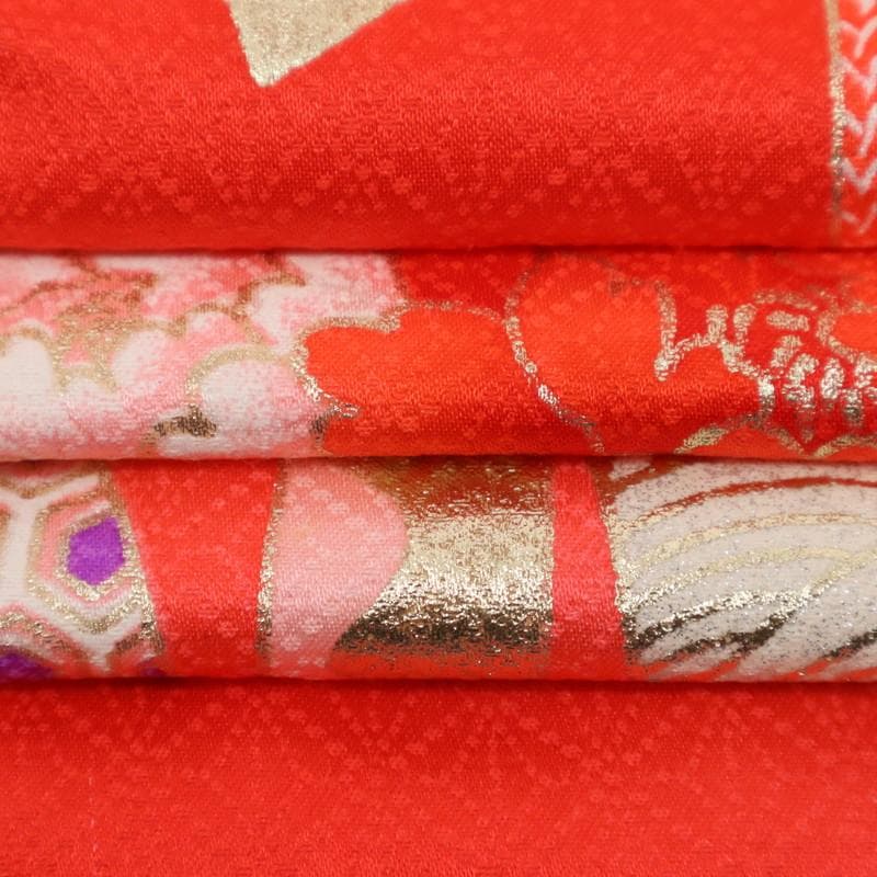 七五三着物11点セット7歳 女の子　束ね熨斗に鞠　子供着物　赤 化繊 11RR2