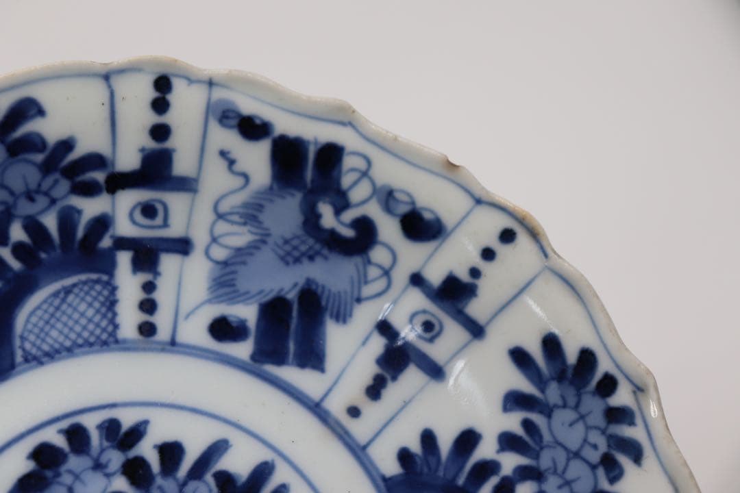 中国　明時代　染付花卉昆虫紋花口皿4点　送料込み0201