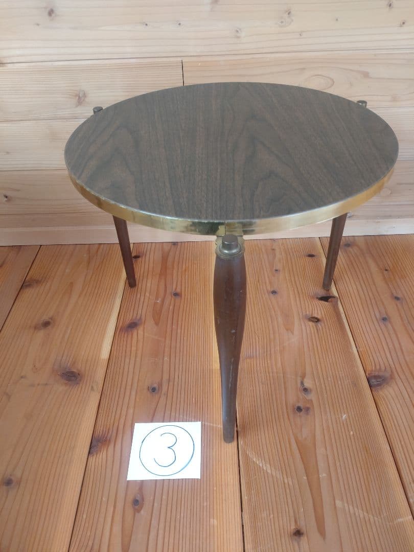 スタッキング丸テーブル　3脚セット　メラミン化粧板　昭和レトロ