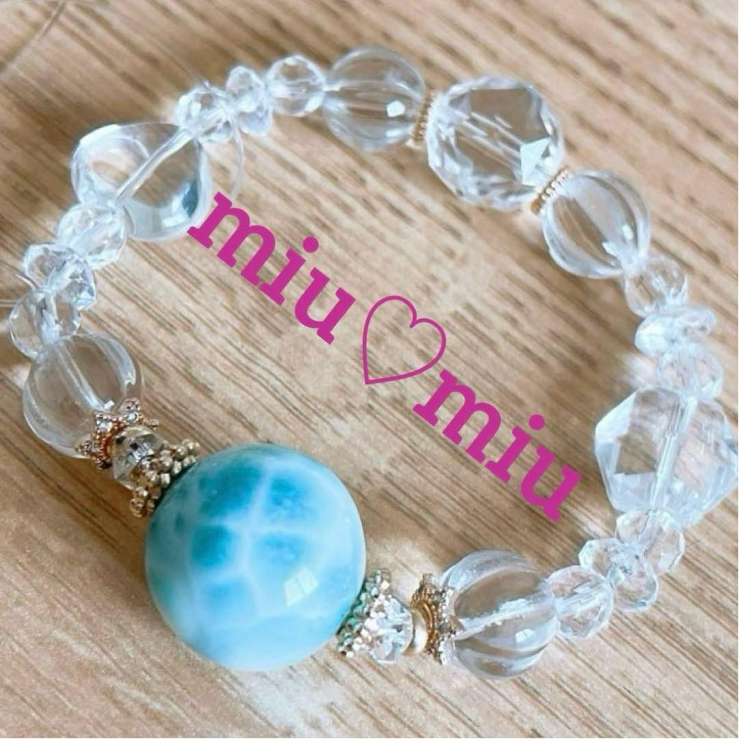 ラリマー 大玉18.3mm＆六芒星・ハート水晶キラキラ✧*。天然石ブレスレット