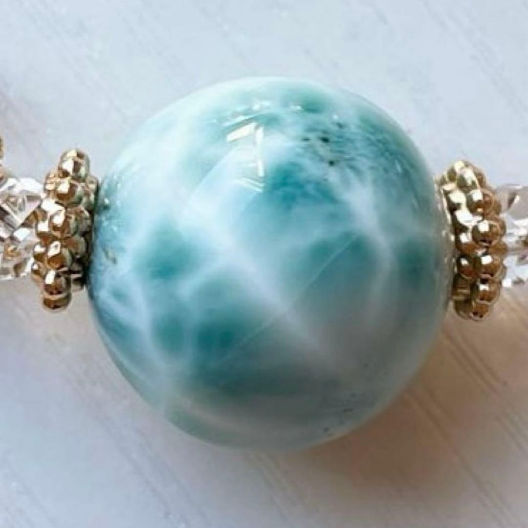 ラリマー 大玉18.3mm＆六芒星・ハート水晶キラキラ✧*。天然石ブレスレット