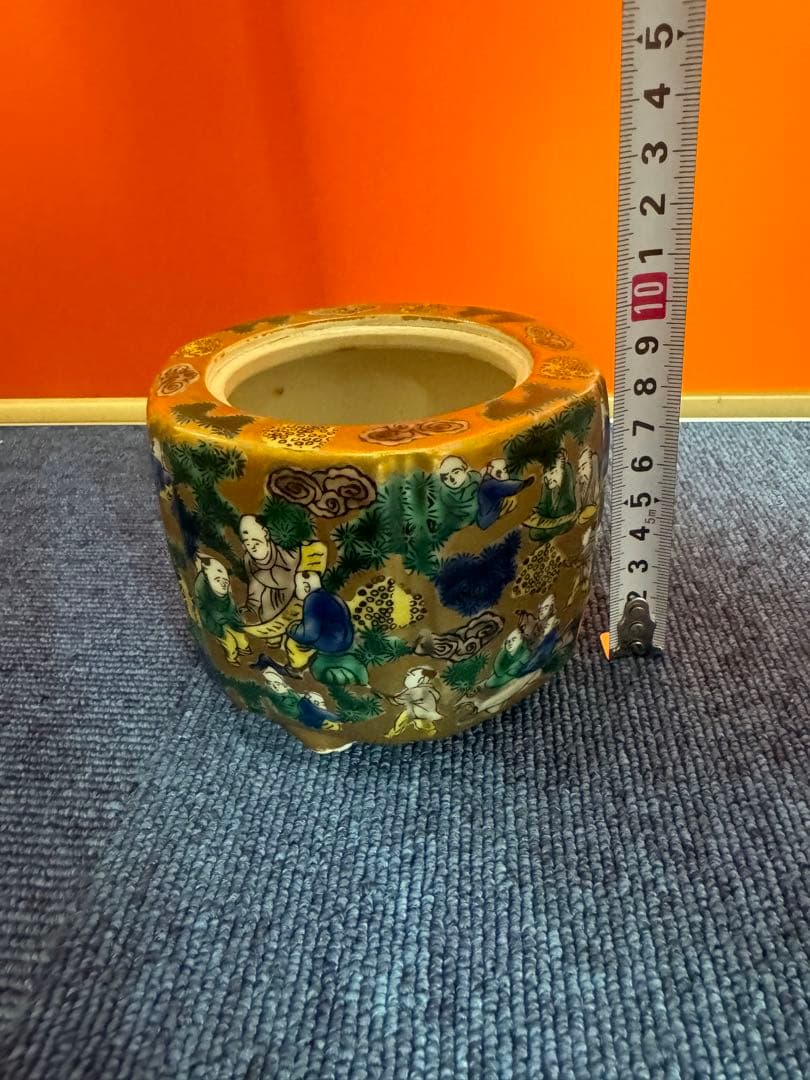 1811 九谷焼　九谷木米　金彩色絵賢人図　香炉　蓋なし