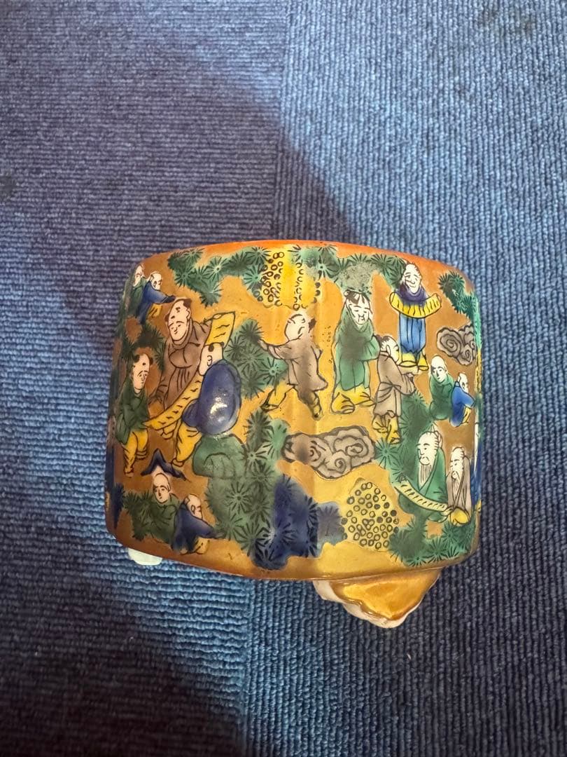 1811 九谷焼　九谷木米　金彩色絵賢人図　香炉　蓋なし