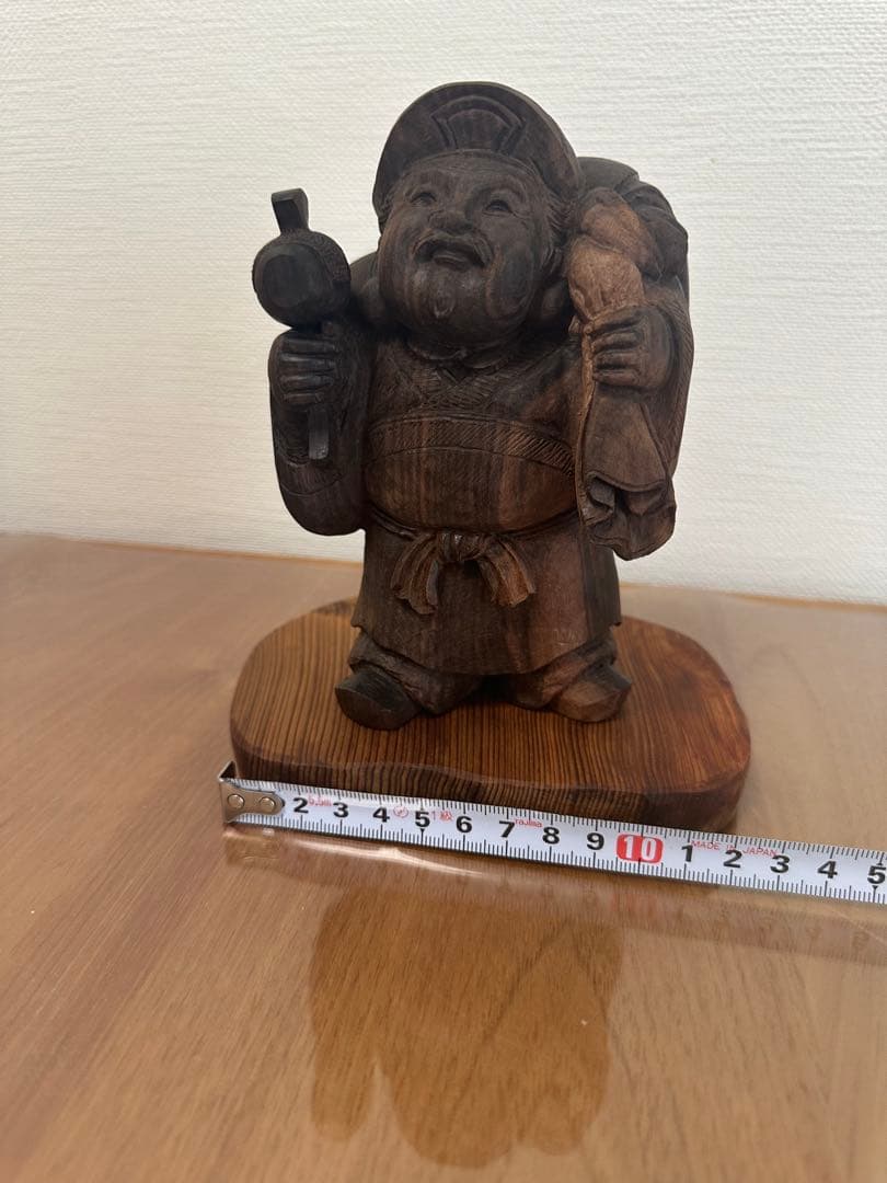 木製 福の神像 ガラスケース屋久杉台座付き