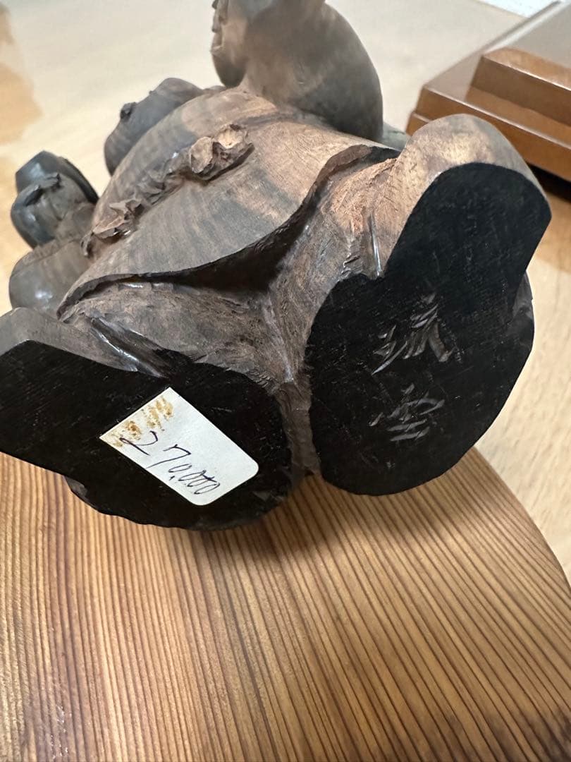 木製 福の神像 ガラスケース屋久杉台座付き