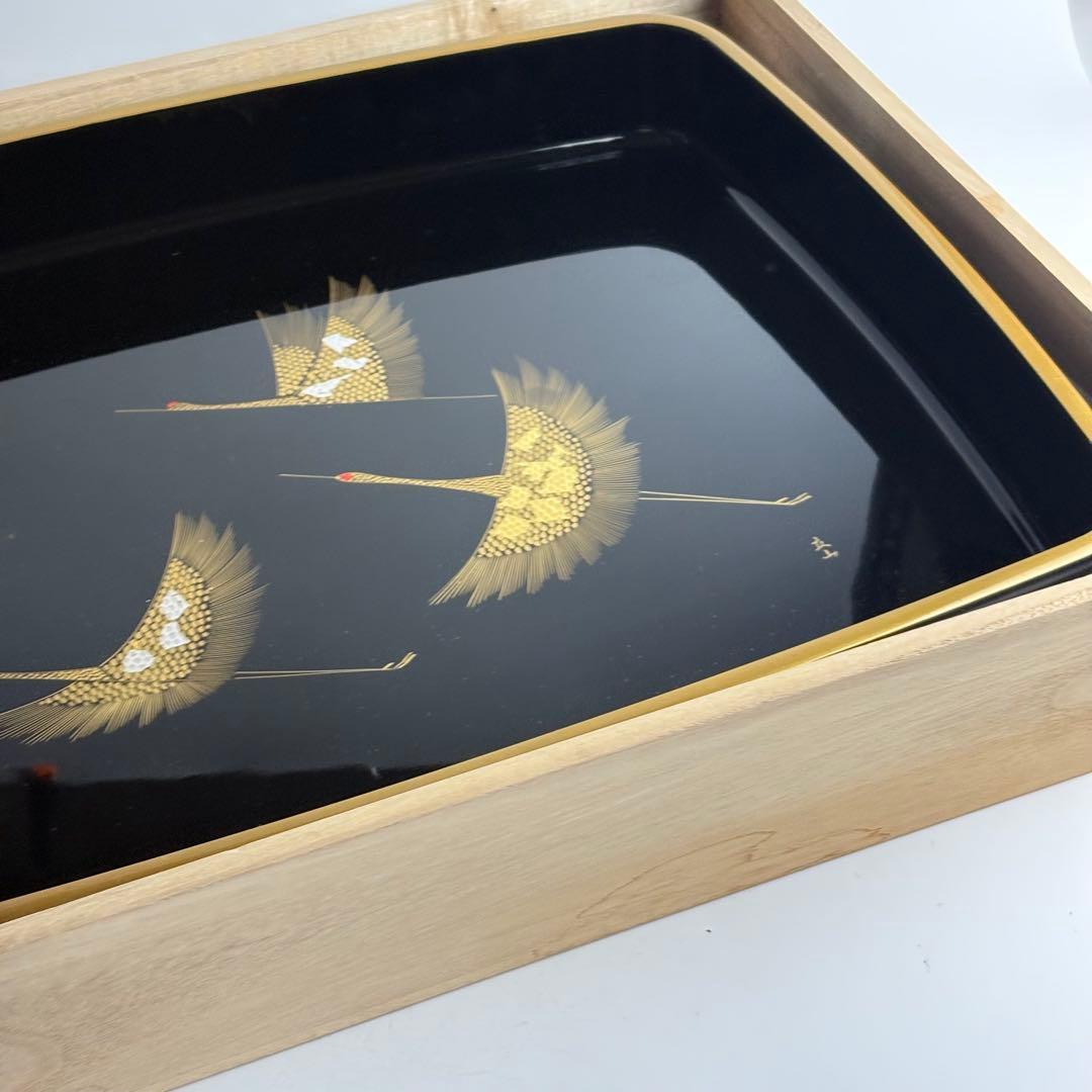 越前塗 冨田立山 廣蓋 高級漆器 共箱 天然木 漆塗 溜塗 蒔絵 金蒔絵 角盆