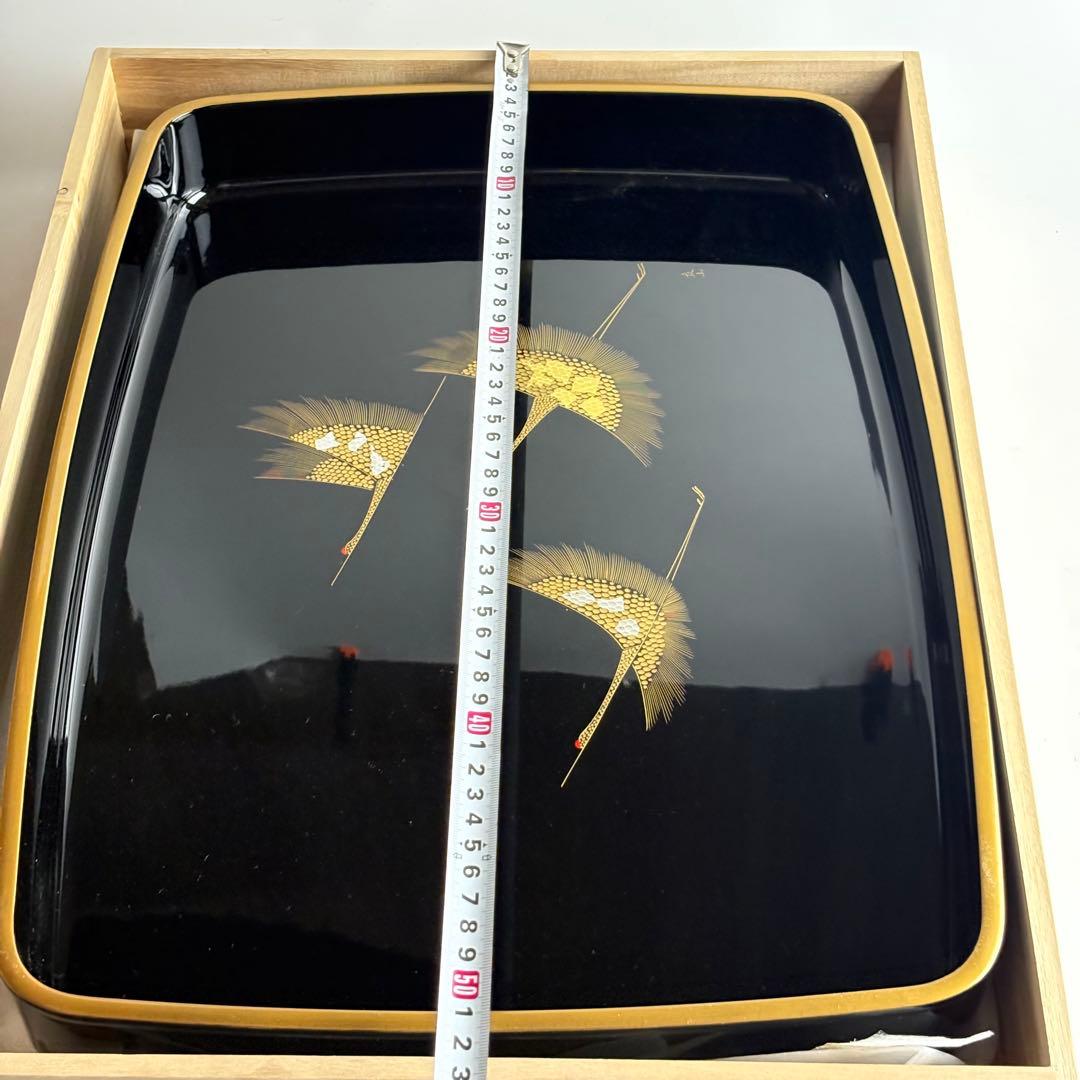 越前塗 冨田立山 廣蓋 高級漆器 共箱 天然木 漆塗 溜塗 蒔絵 金蒔絵 角盆