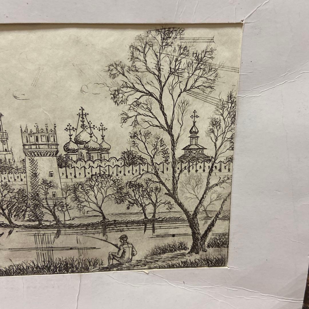 ロシア　スケッチ　教会　川辺