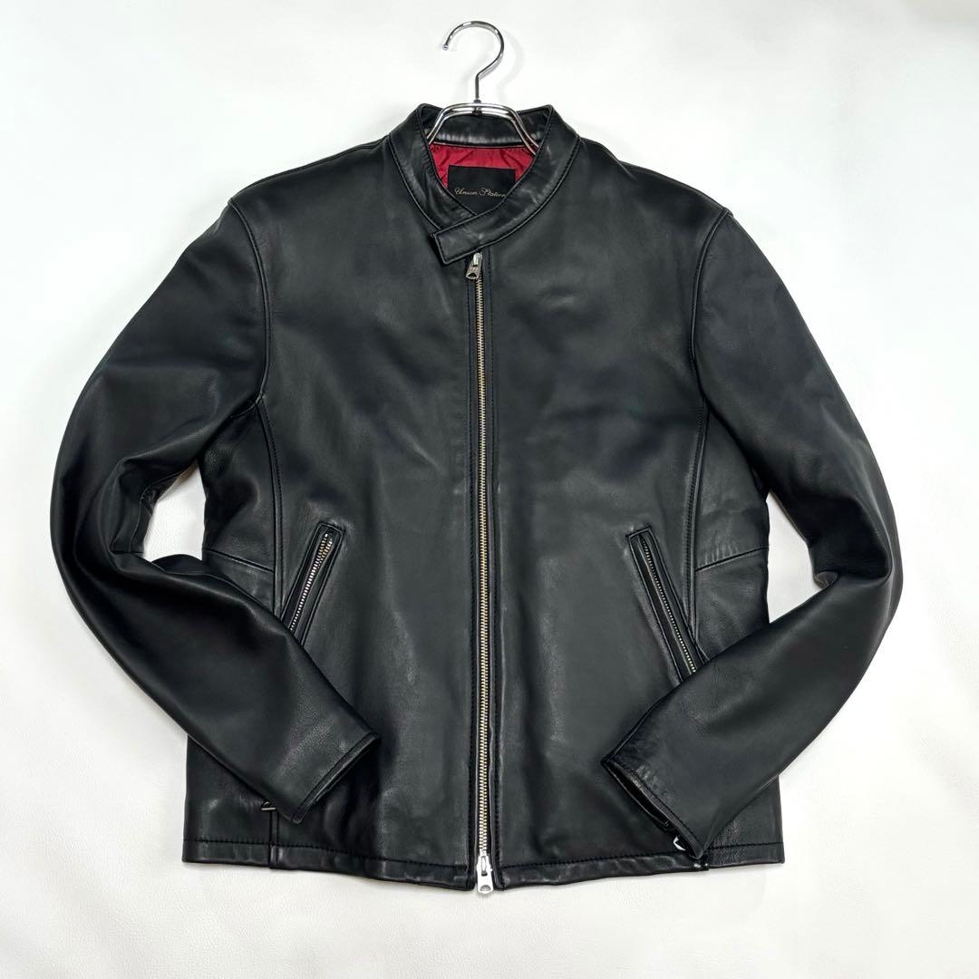 メンズビギ[赤と黒のコントラスト 羊革]ライダースジャケット M キルティング