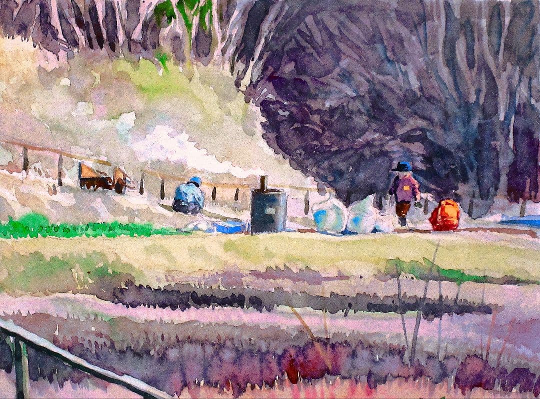 風景 水彩画 木製フレーム付き