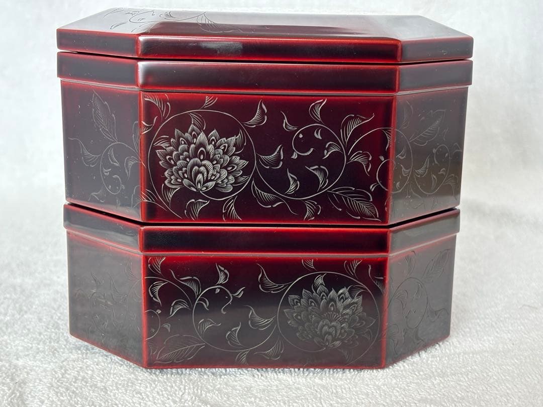 【未使用新品】千舟堂 八隅二段重箱 輪島塗 宝相華 共箱 専用布付き