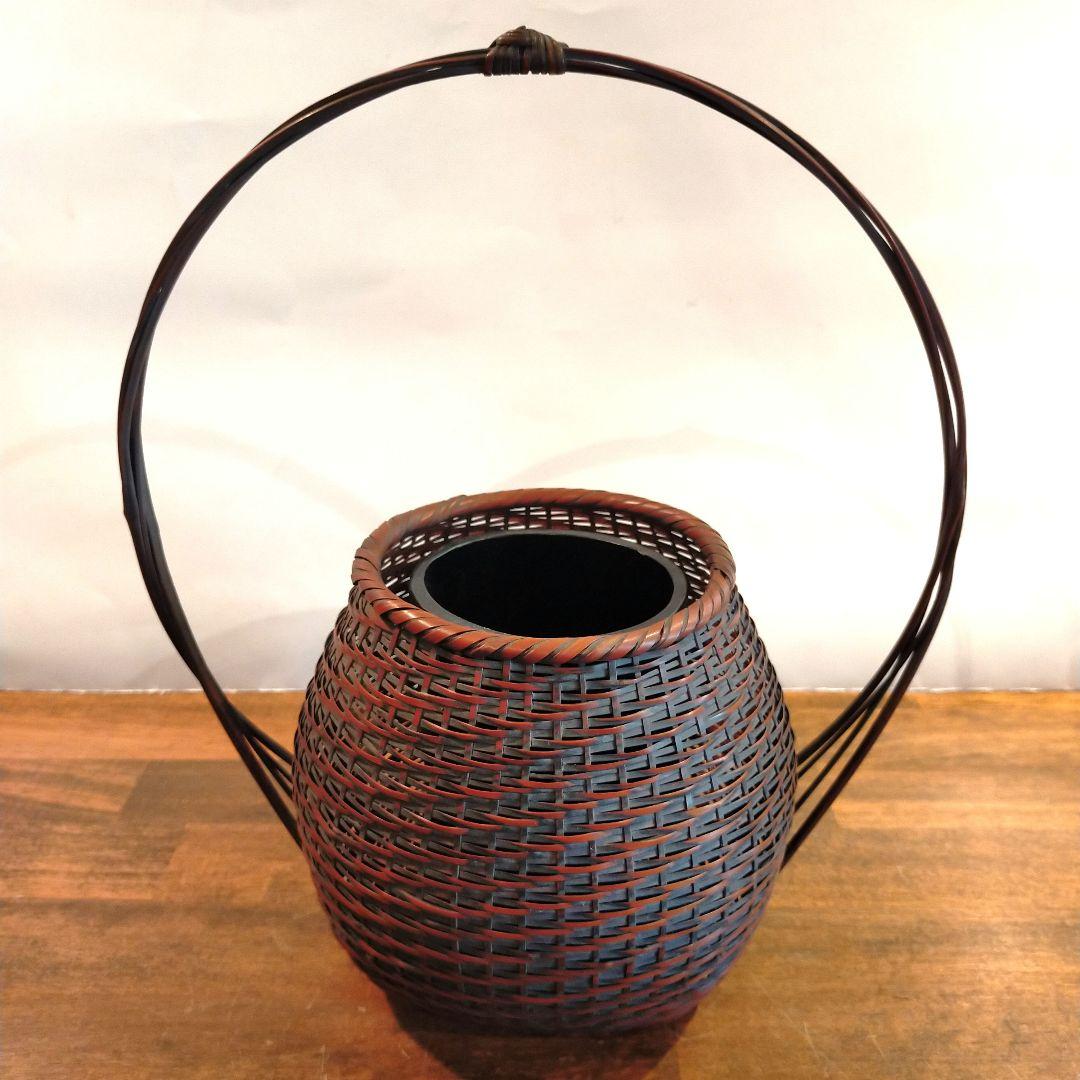 【岩尾豊南】竹細工 花籠 花器 茶道具 在銘　手編
