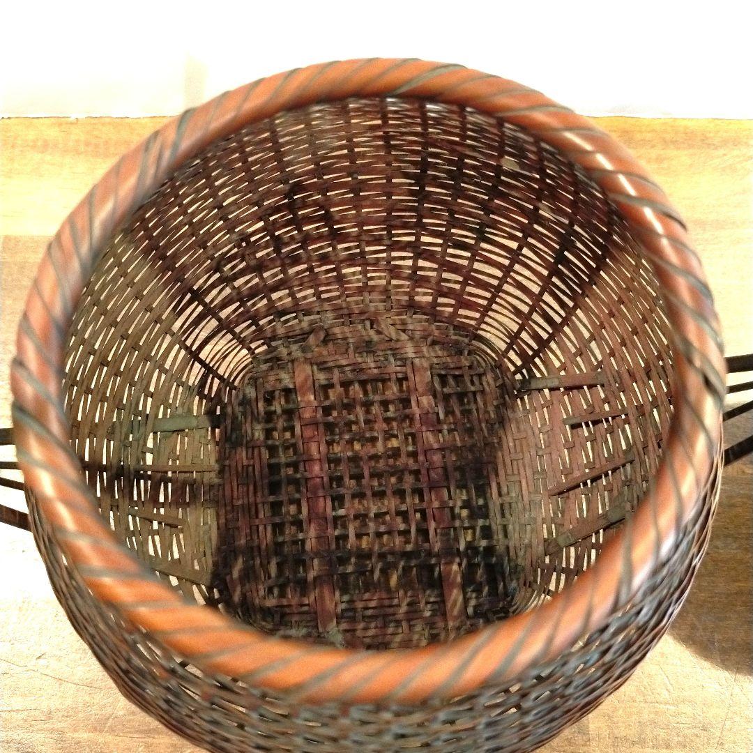 【岩尾豊南】竹細工 花籠 花器 茶道具 在銘　手編