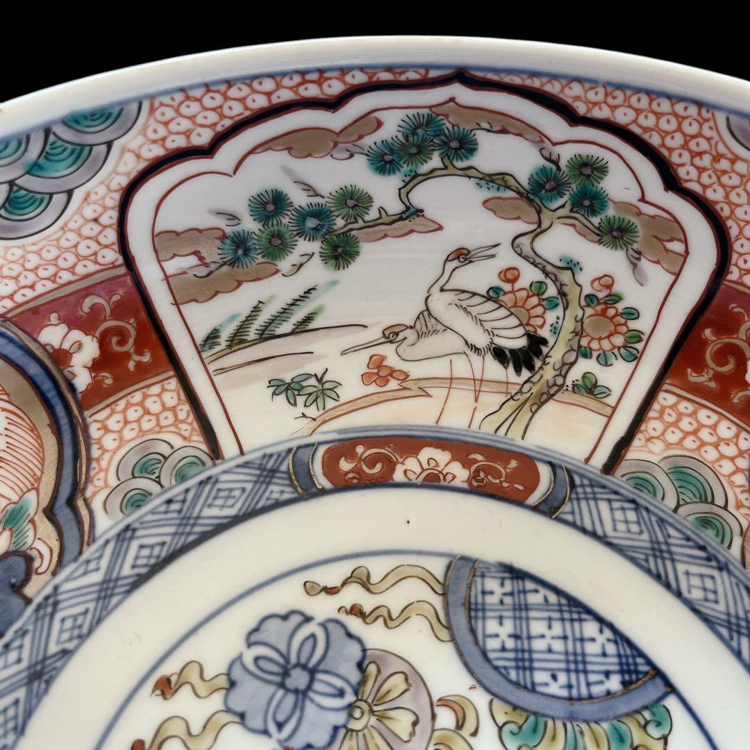 古伊万里 骨董品 大鉢 大皿 大深鉢 色絵 陶器 明治 鳳凰 花 飾り皿