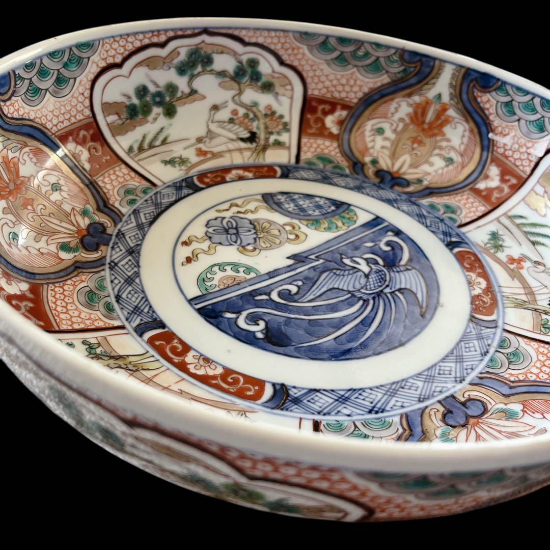 古伊万里 骨董品 大鉢 大皿 大深鉢 色絵 陶器 明治 鳳凰 花 飾り皿